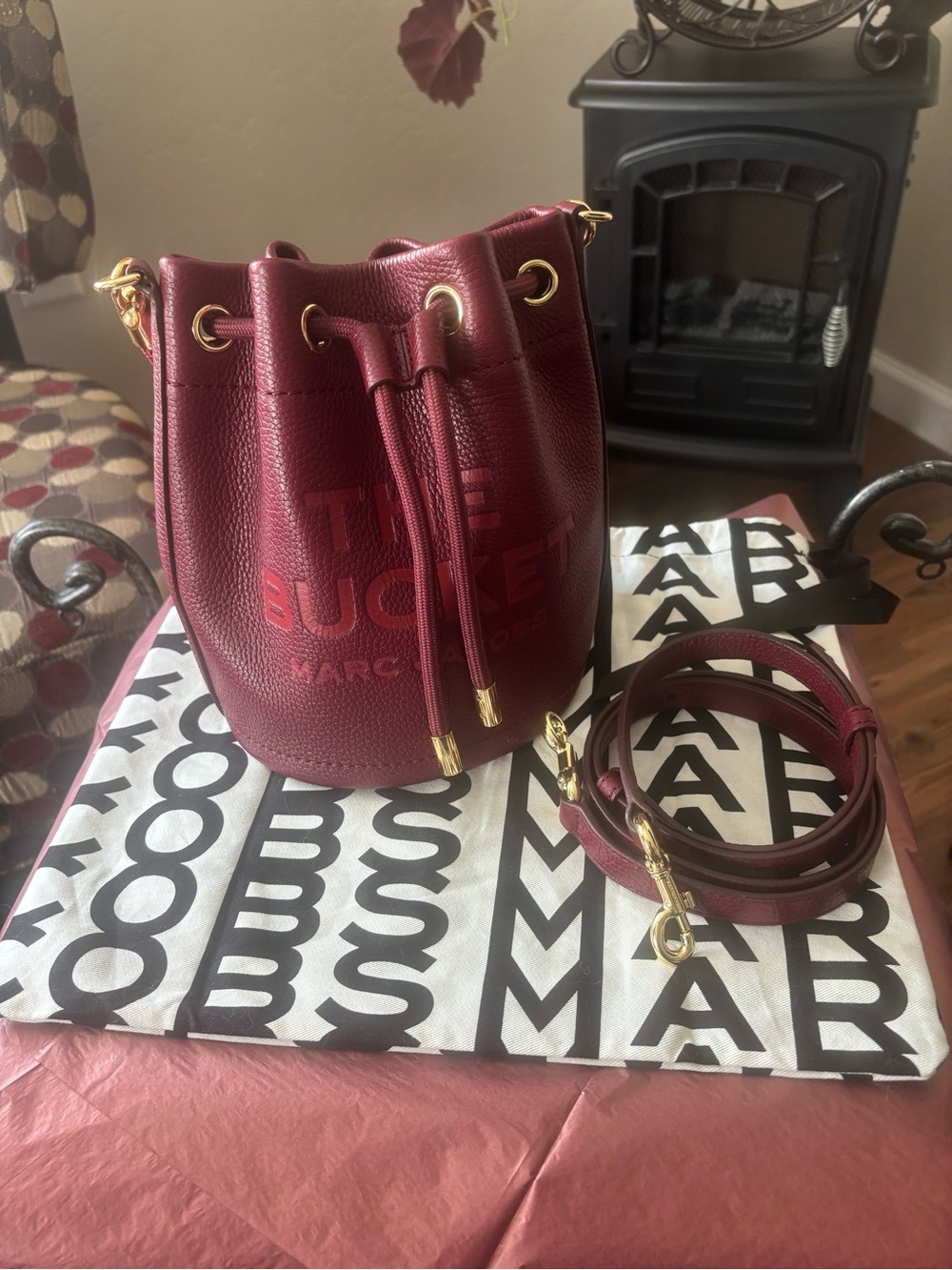 Marc Jacobs Small Leather Drawstring Crossbody Bag - Deep Wine